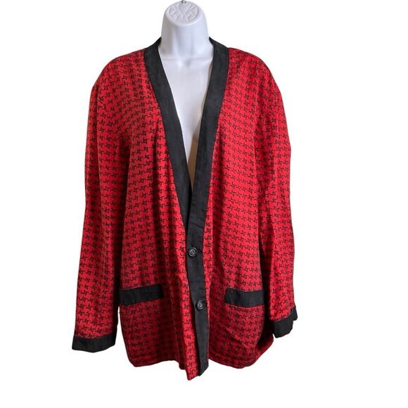 Vintage 80’s GoSilk Women's Long Black Red Check Jacket Size 3X Retro Slouchy - Picture 2 of 16